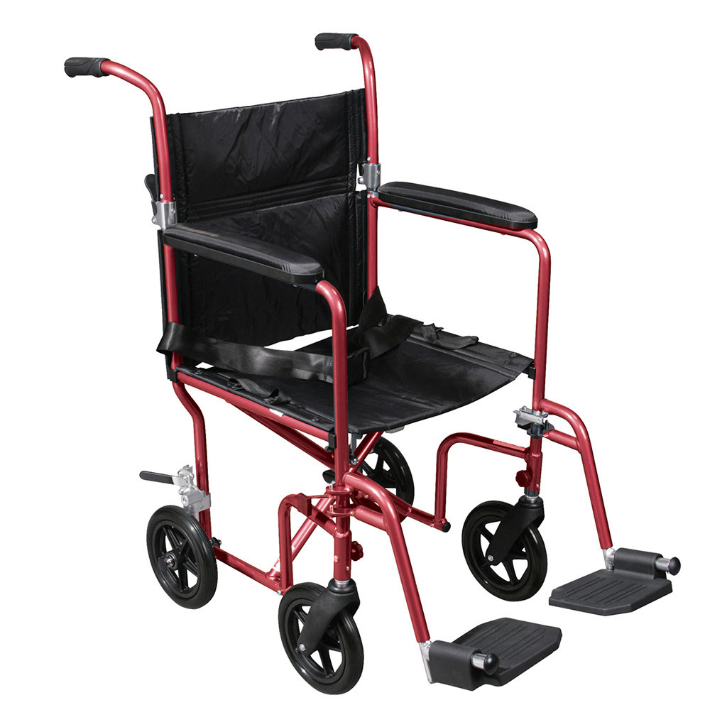 Deluxe Fly-Weight Aluminum Transport Chair with Removable Casters