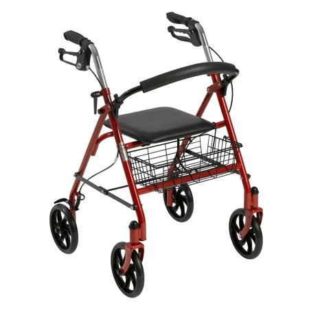 Durable 4 Wheel Rollator with 7.5" Casters- Red