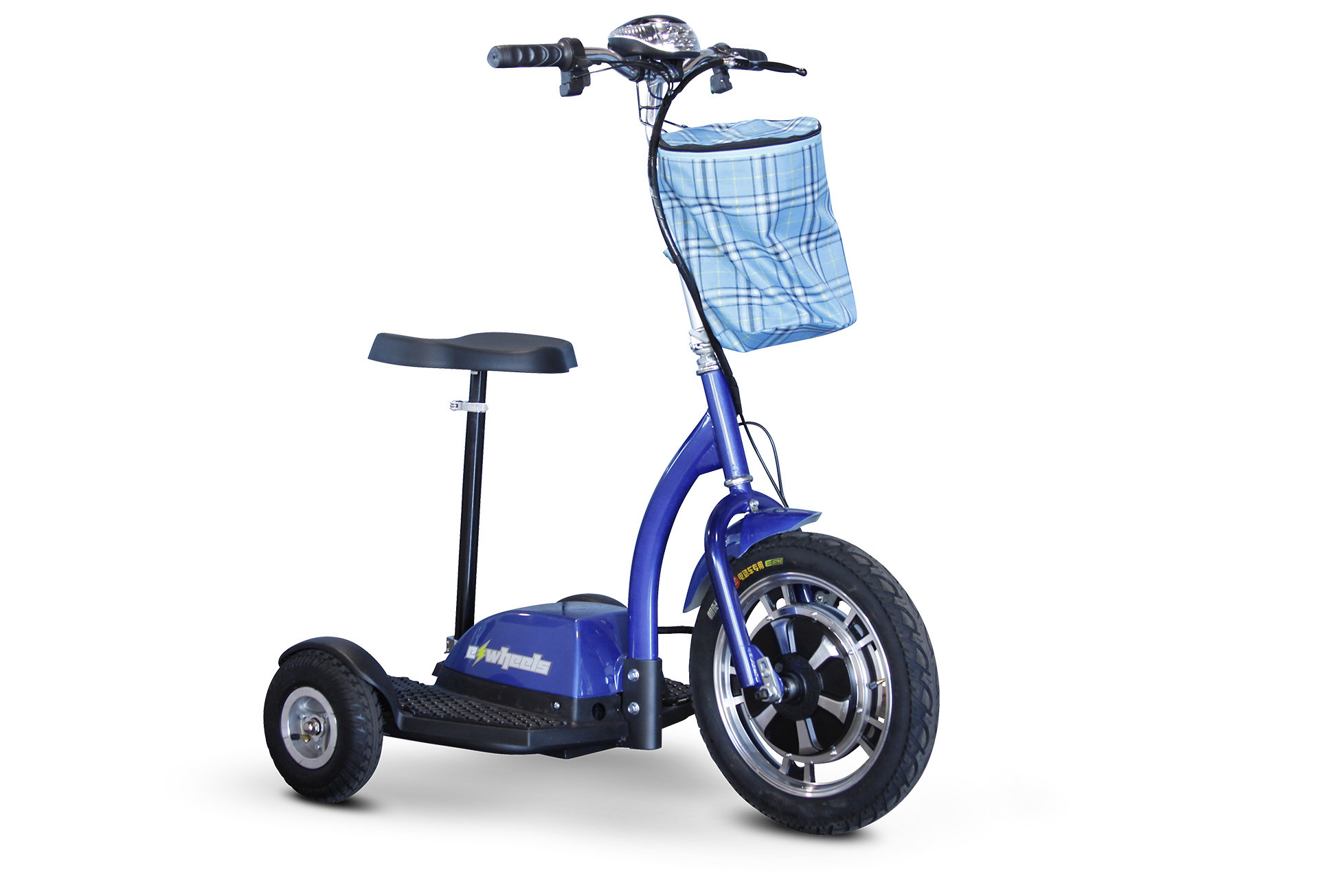 E-Wheels 3 Wheel Stand or Sit Scooter with Folding Tiller - EW-18 Blue