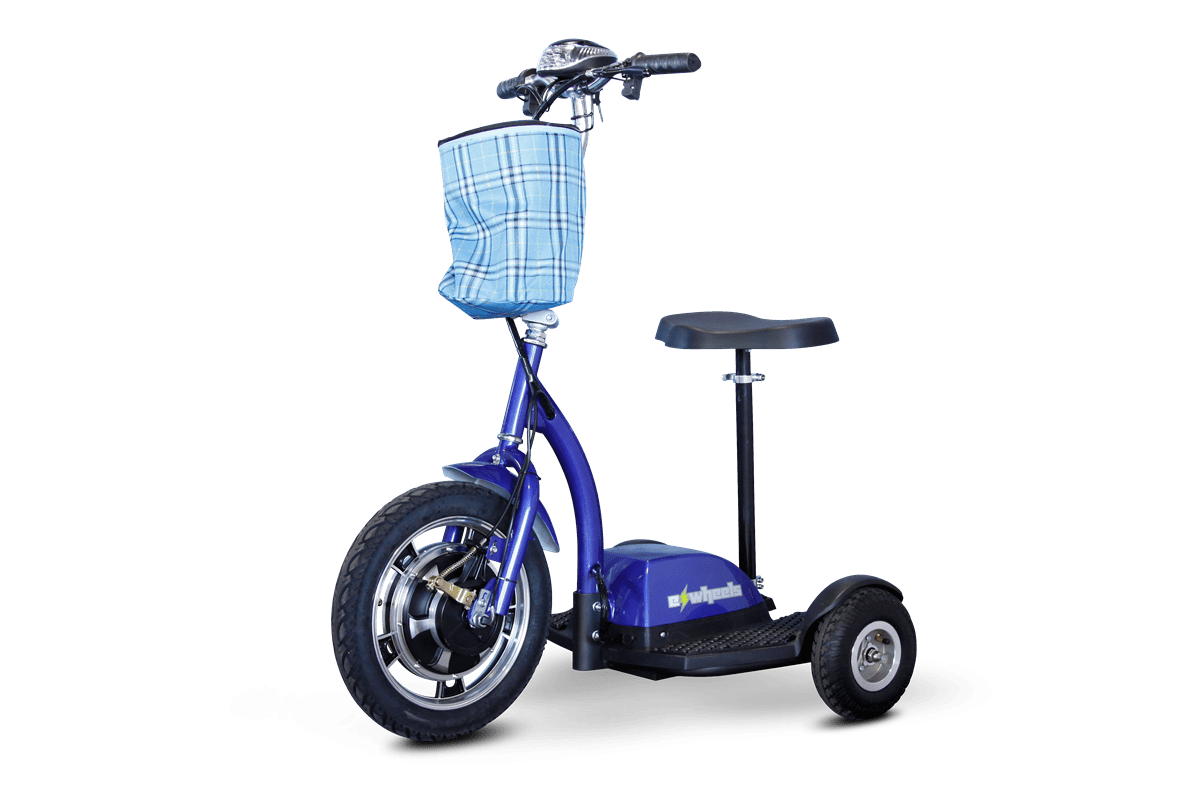 E-Wheels 3 Wheel Stand or Sit Scooter with Folding Tiller -  EW-18-Blue