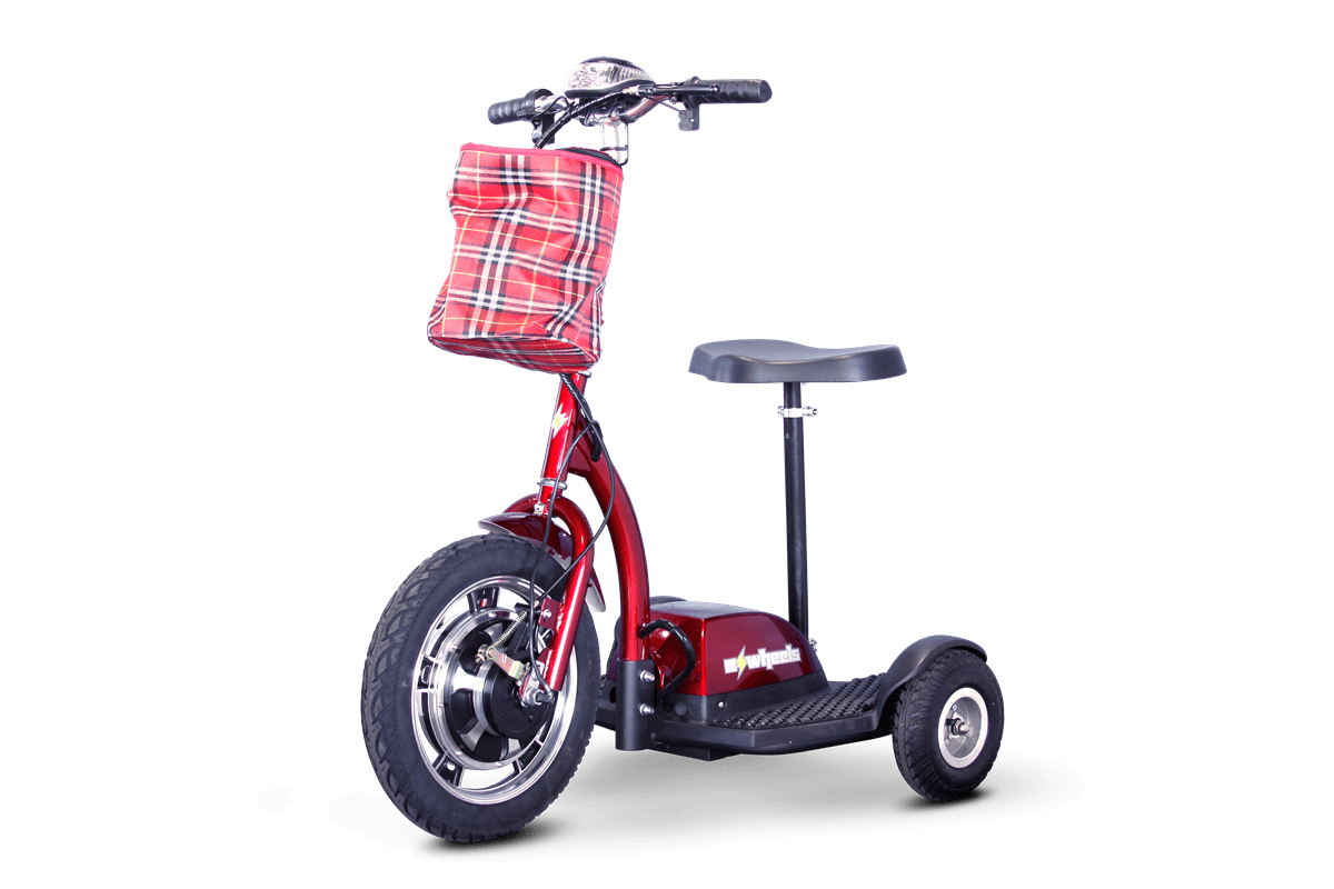 E-Wheels 3 Wheel Stand or Sit Scooter with Folding Tiller -  EW-18-Red